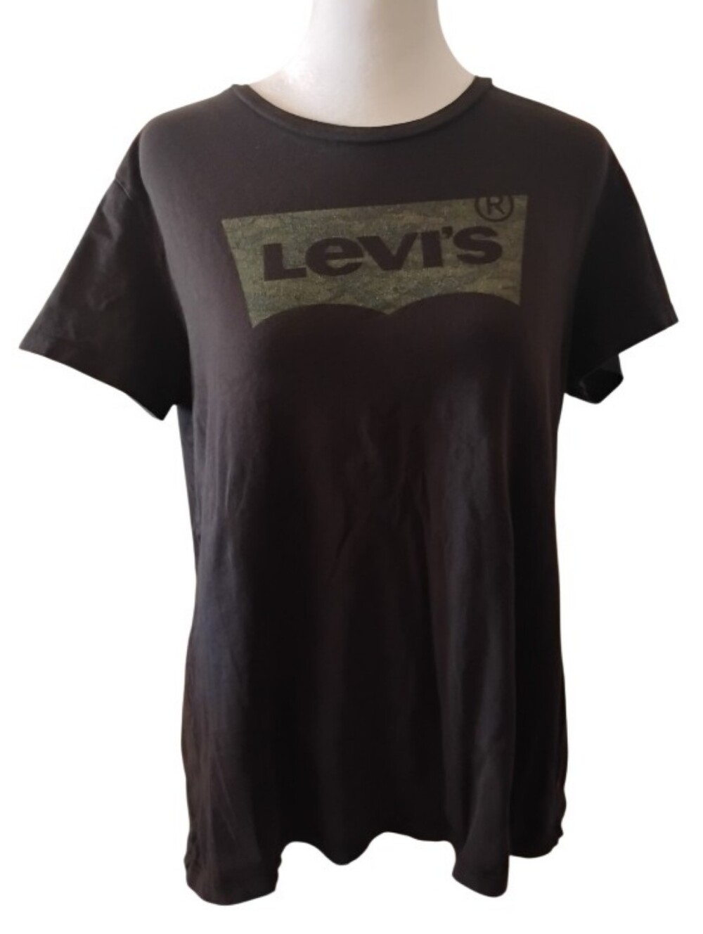 Levi's Black T-Shirt with Olive Logo Print Distress Style